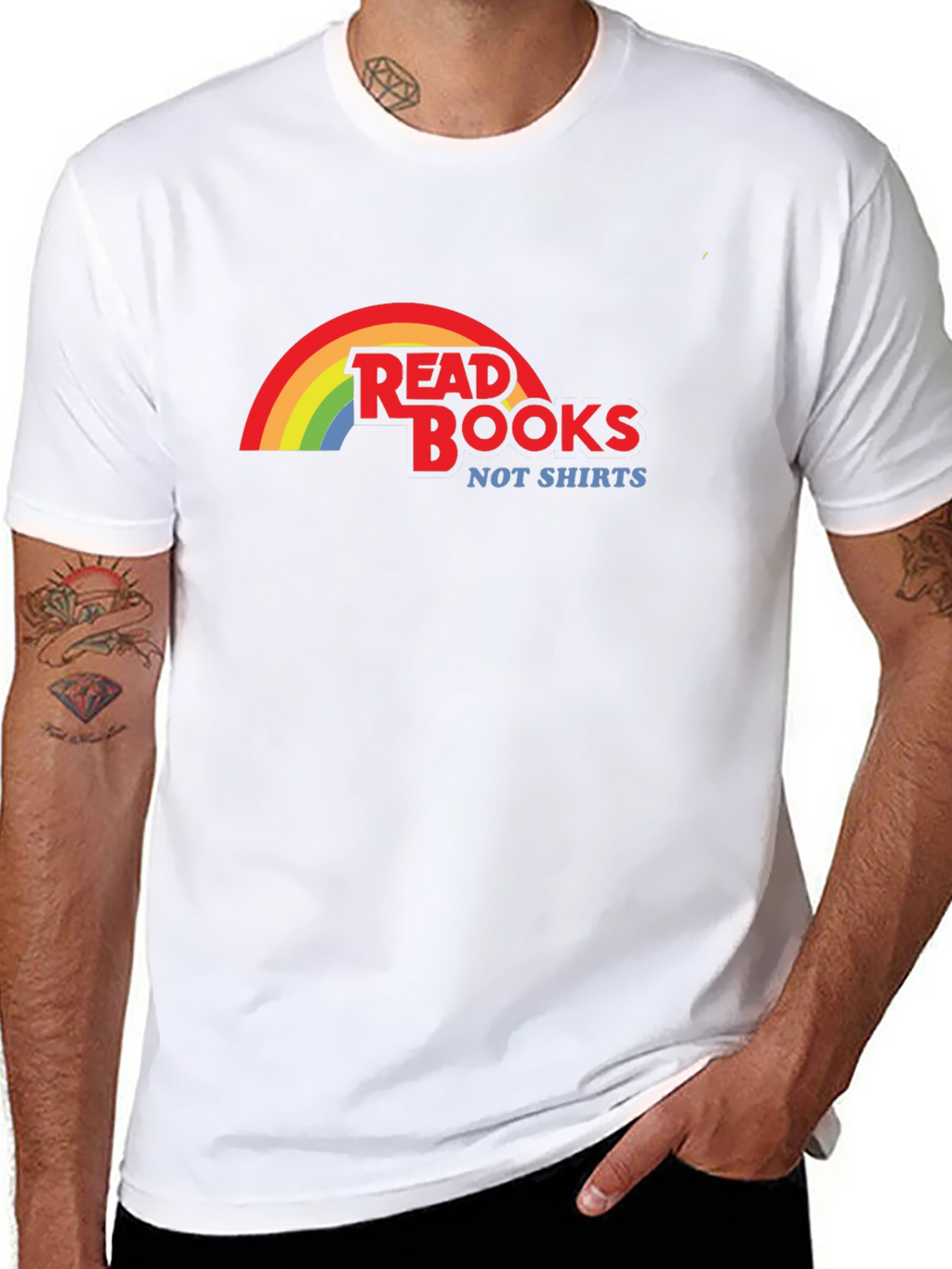 Read Books Not Shirts T-Shirt Rainbow Design