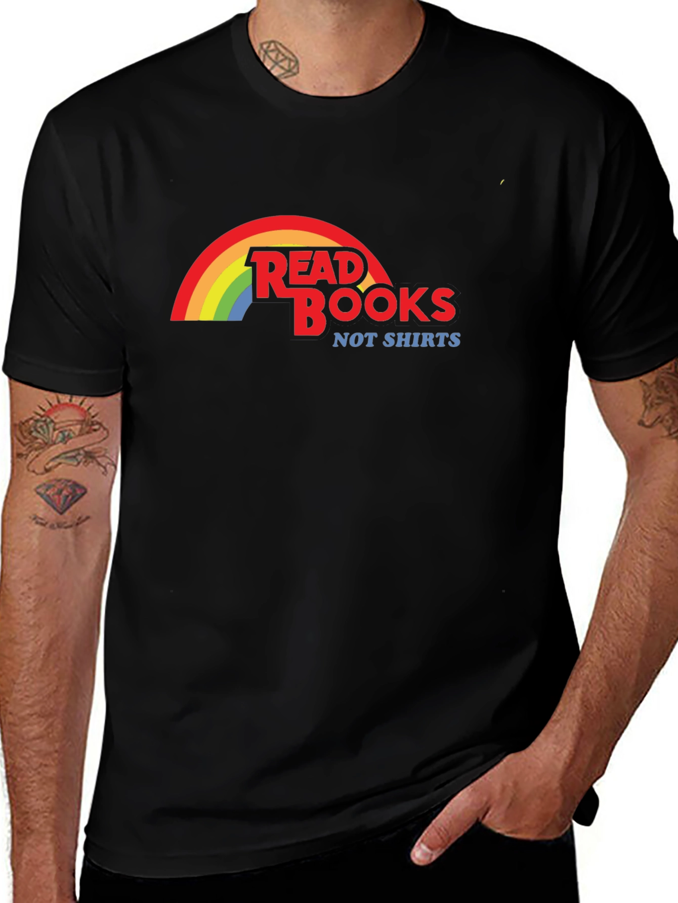 Read Books Not Shirts T-Shirt Rainbow Design
