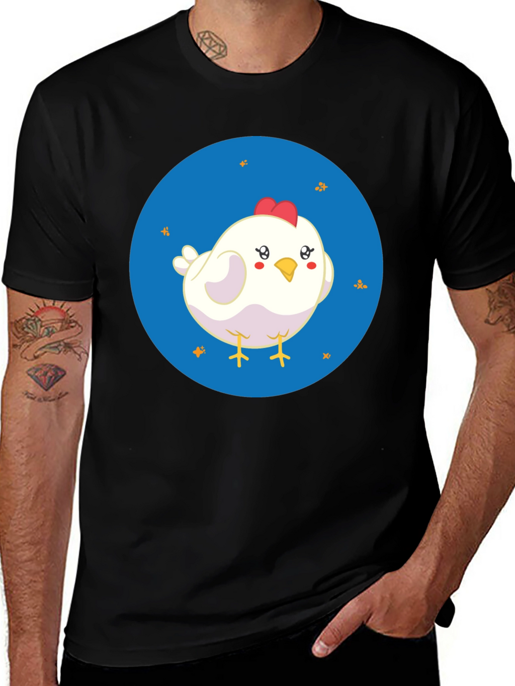 Cute Chicken Graphic Black T-Shirt
