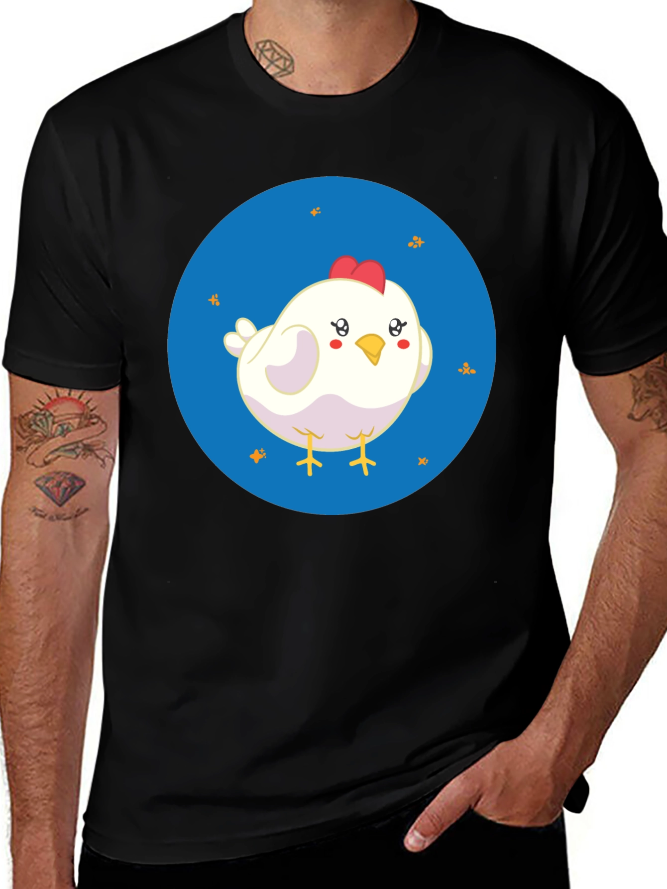 Cute Chicken Graphic Black T-Shirt