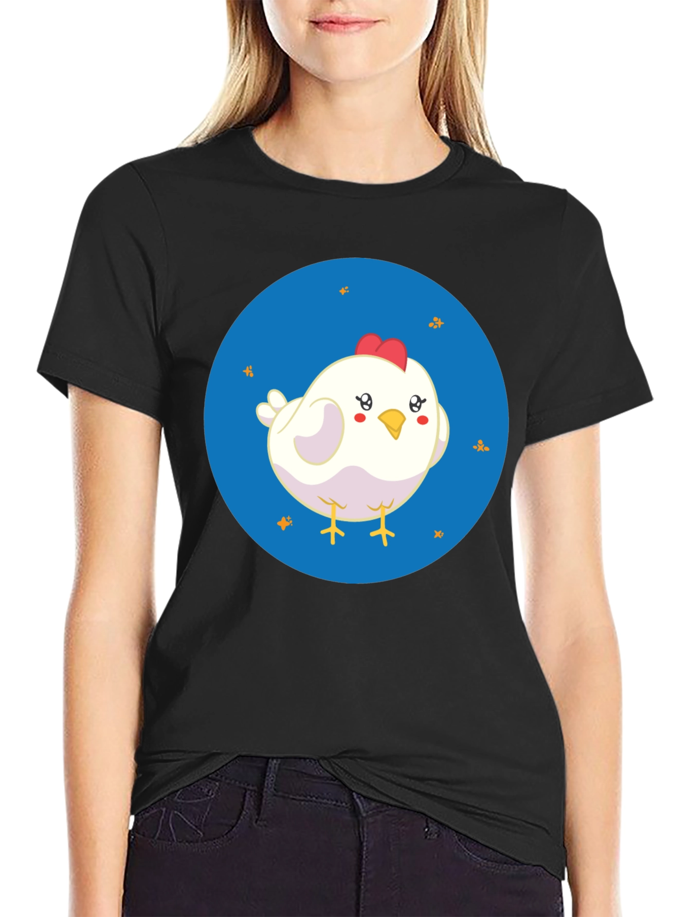 Cute Chicken Graphic Black T-Shirt