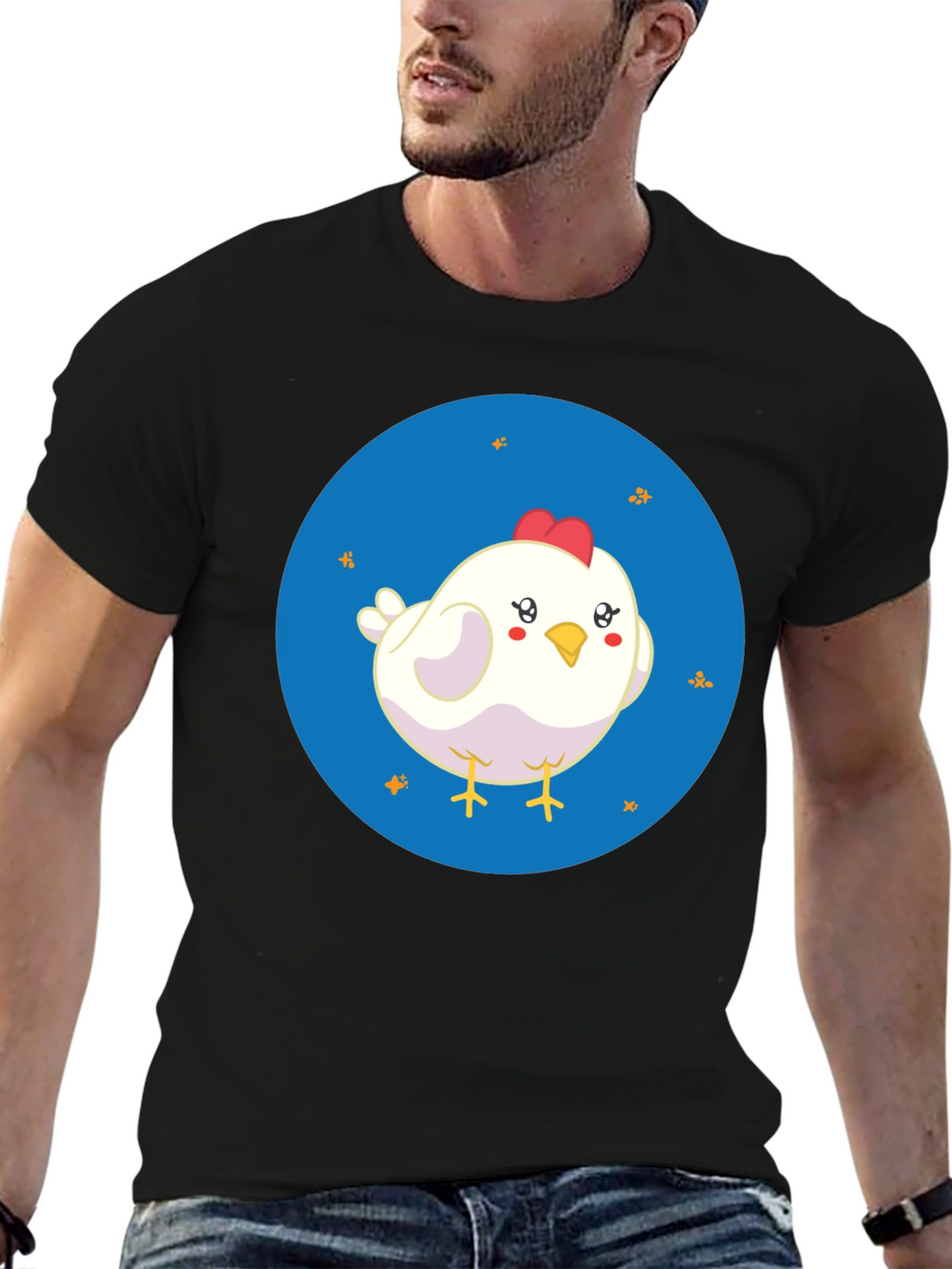 Cute Chicken Graphic Black T-Shirt