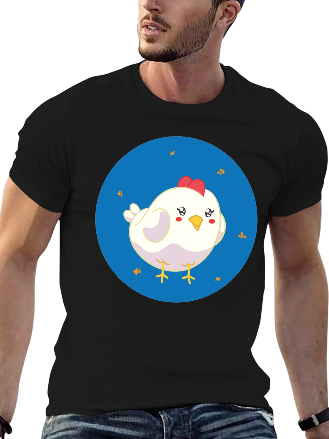 Cute Chicken Graphic Black T-Shirt