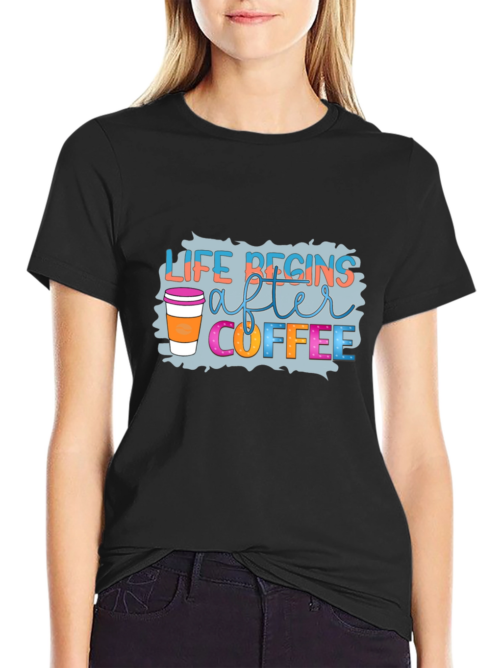 Life Begins After Coffee Black T-Shirt
