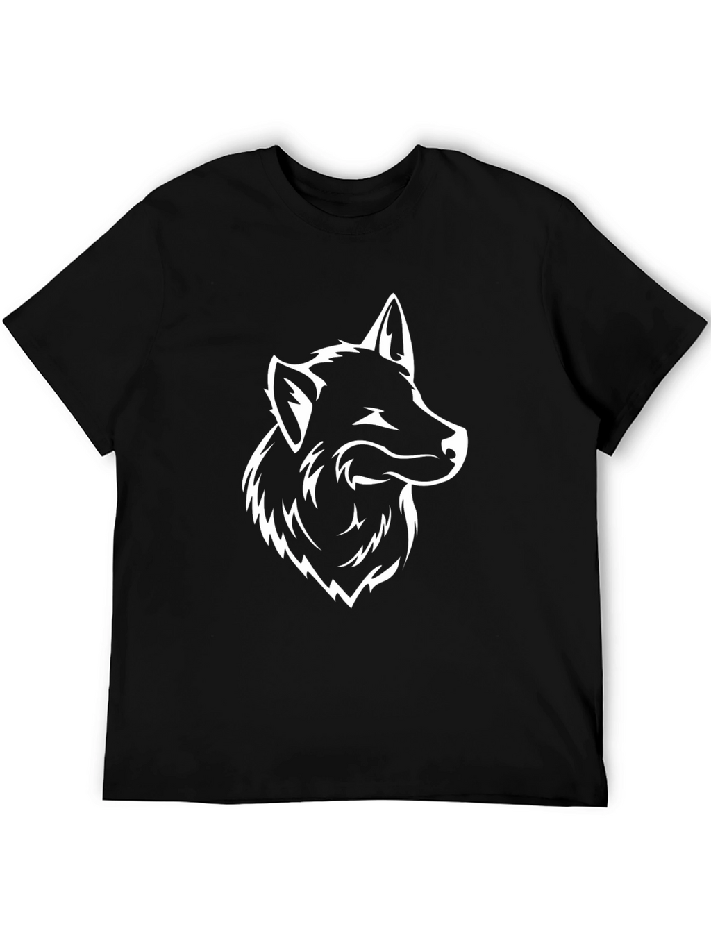 Black T-Shirt with Wolf Head Graphic