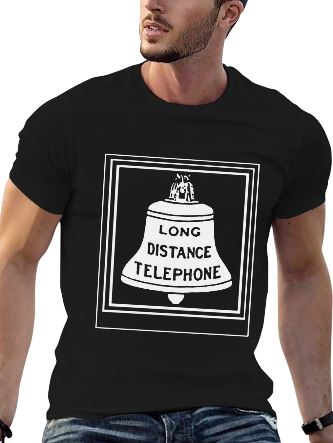 Long Distance Telephone Bell Graphic Tee - Black