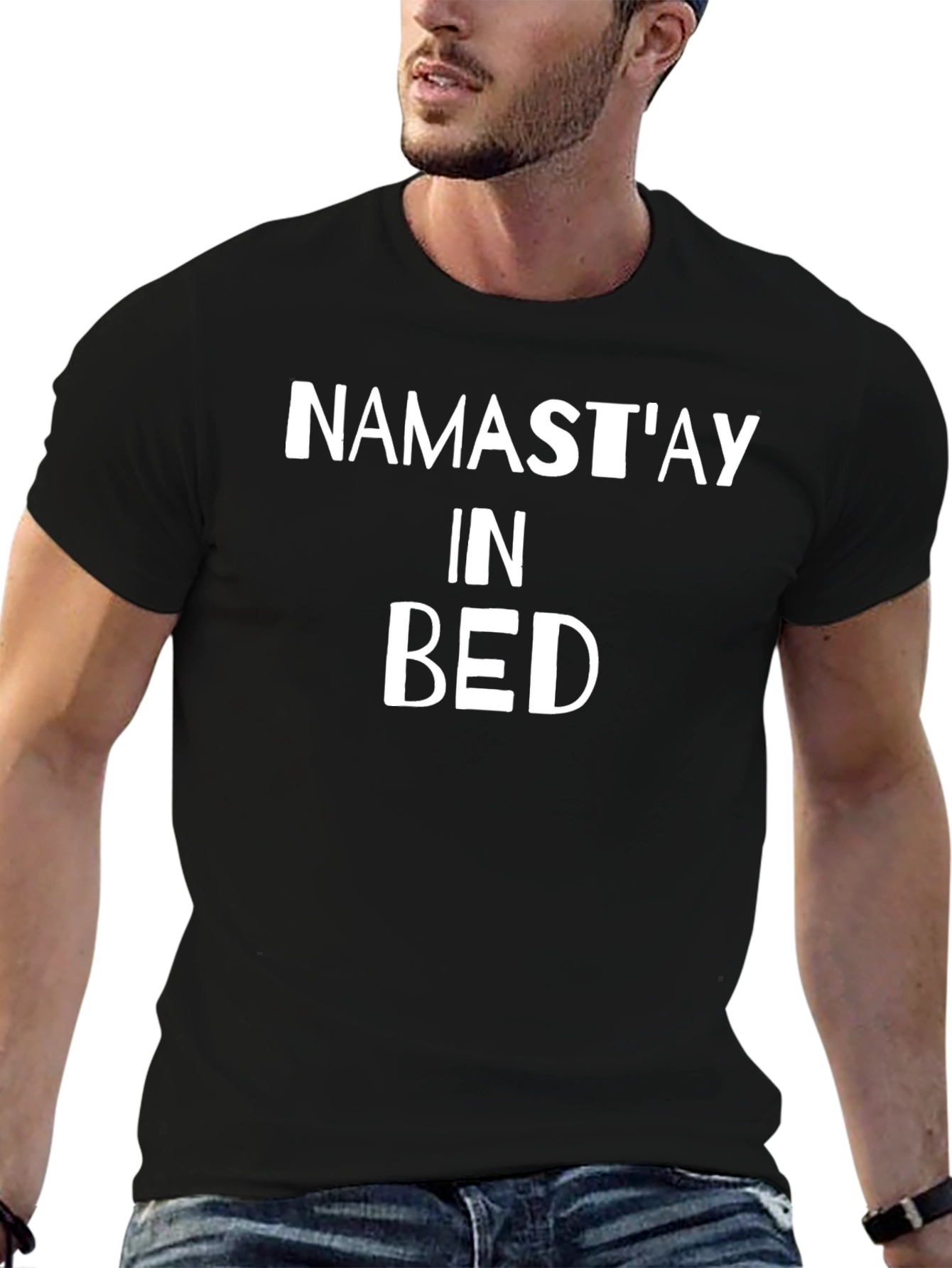 Namastay In Bed Black T-Shirt