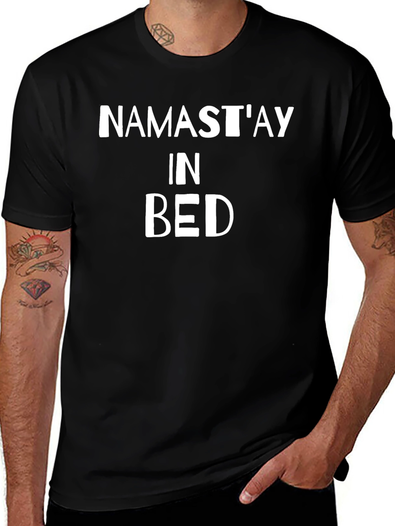Namastay In Bed Black T-Shirt