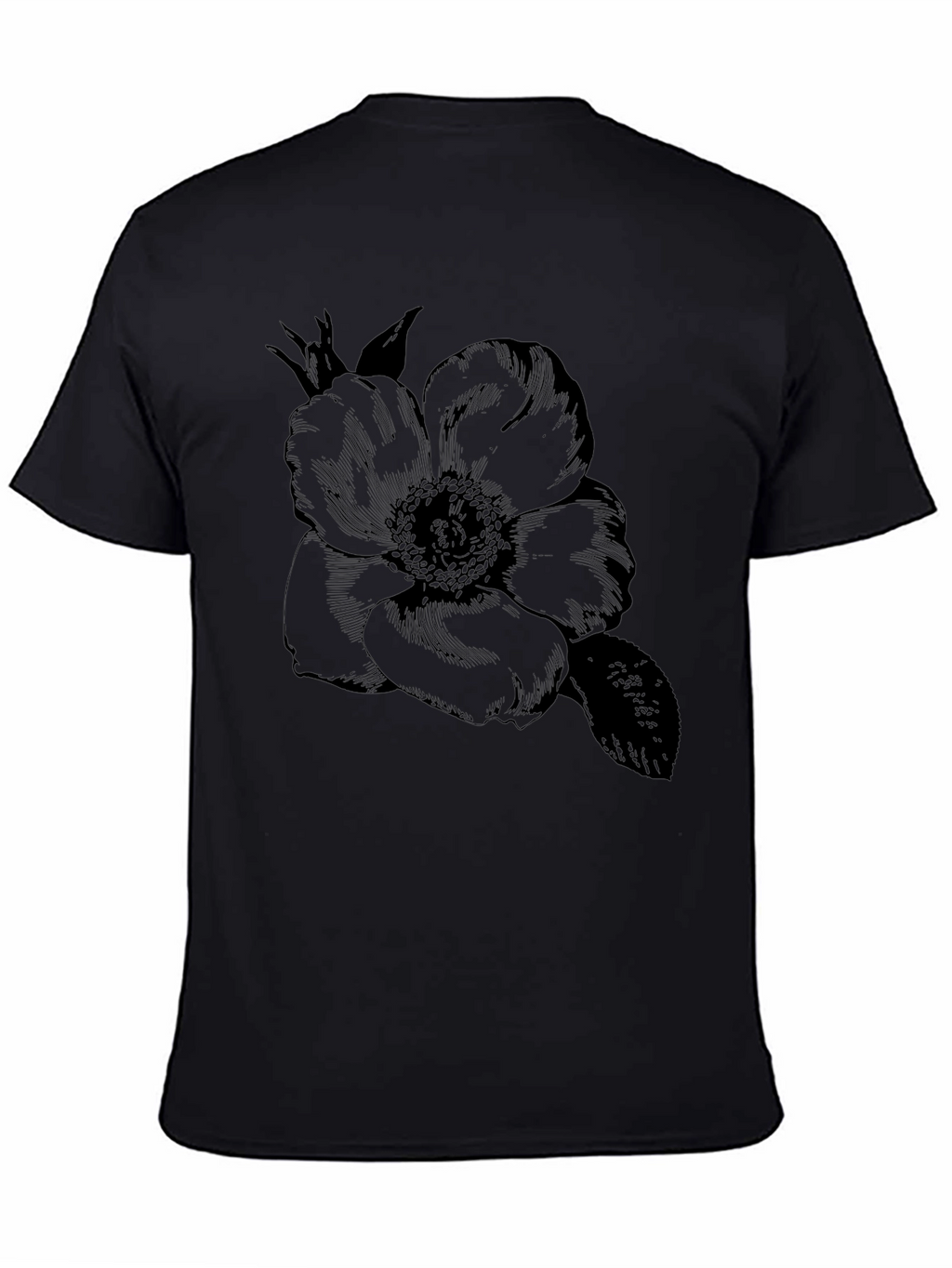 Elegant Floral Graphic Tee - Black Cotton Blend