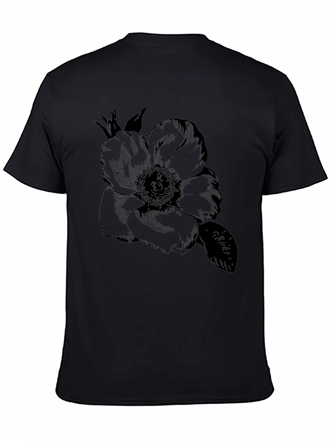 Elegant Floral Graphic Tee - Black Cotton Blend