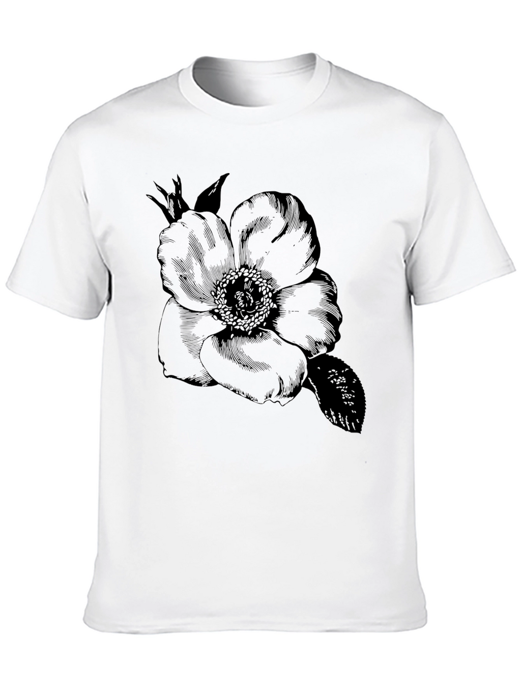 Elegant Floral Graphic Tee - Black Cotton Blend