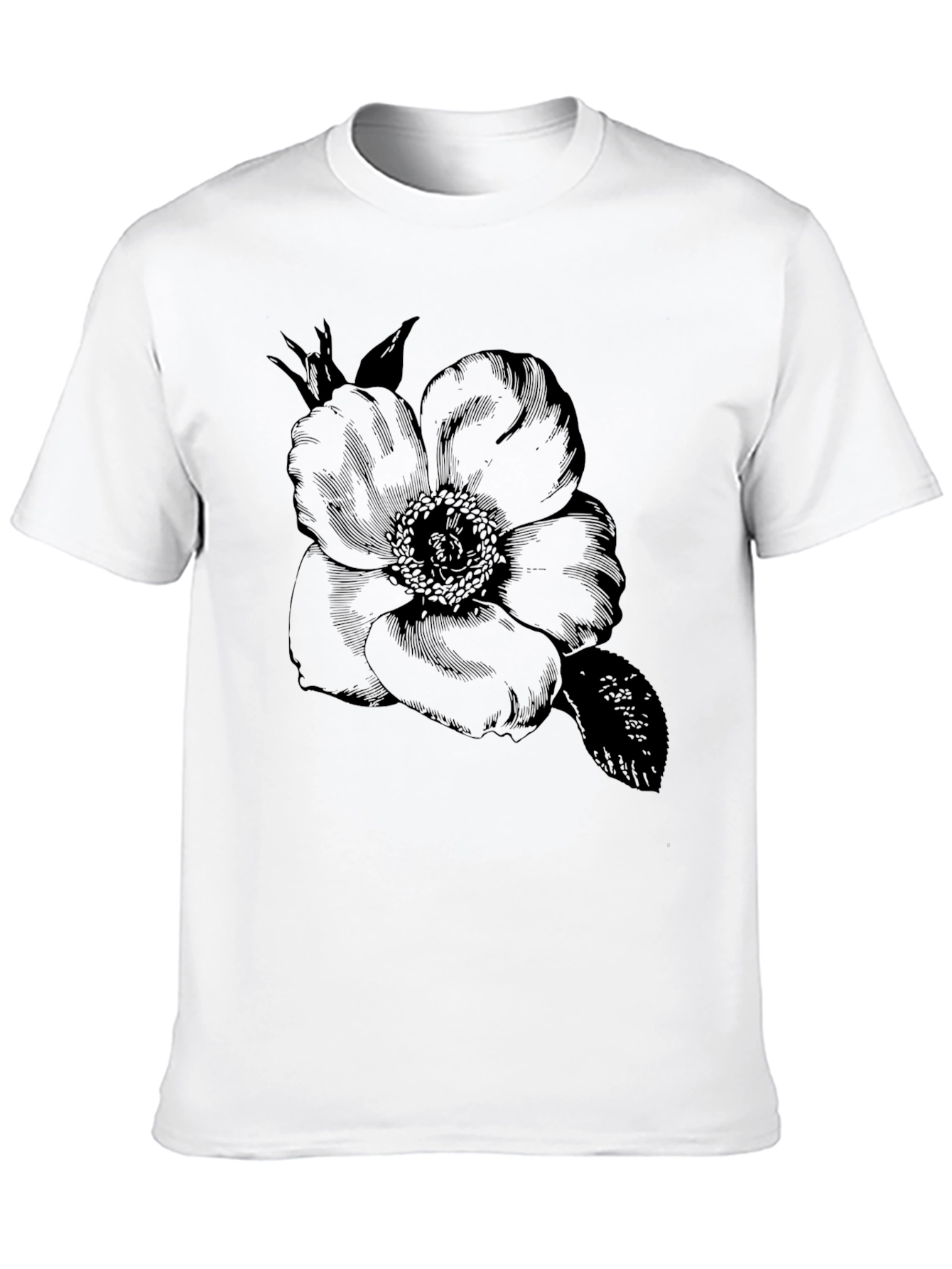 Elegant Floral Graphic Tee - Black Cotton Blend