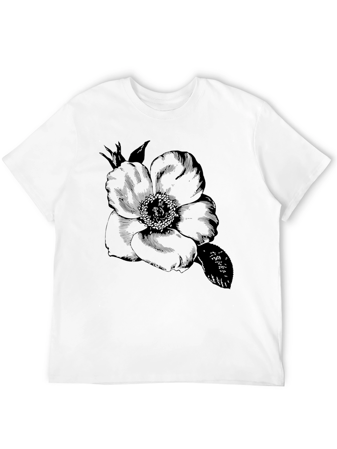 Elegant Floral Graphic Tee - Black Cotton Blend