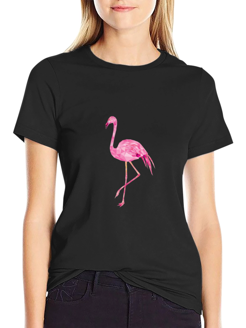 Black T-Shirt with Pink Flamingo Design