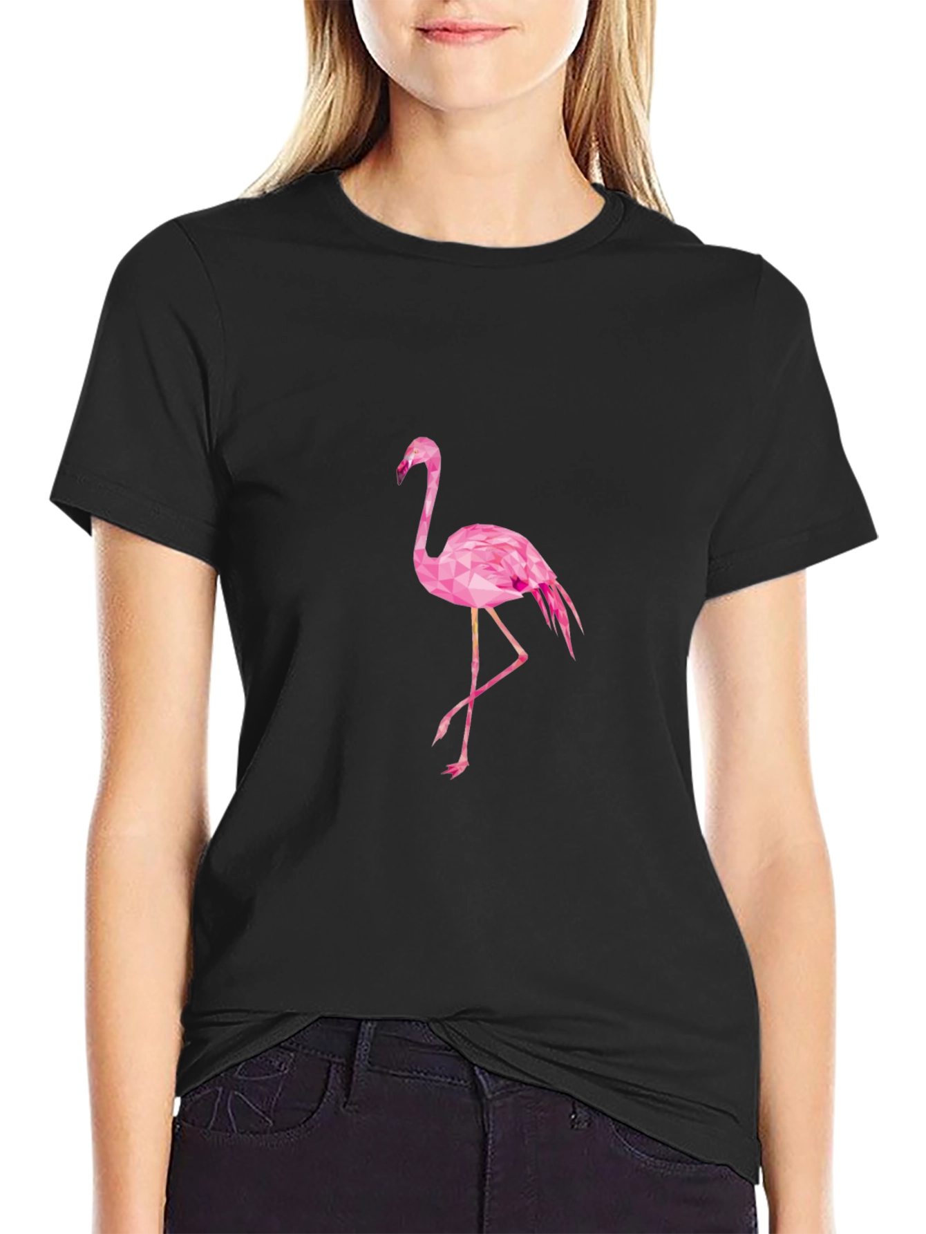 Black T-Shirt with Pink Flamingo Design