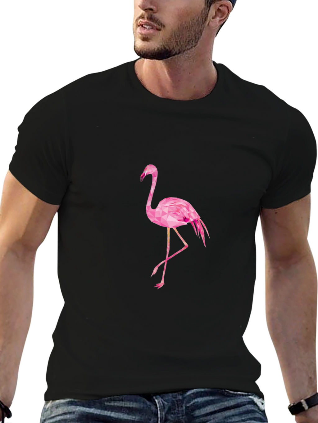 Black T-Shirt with Pink Flamingo Design