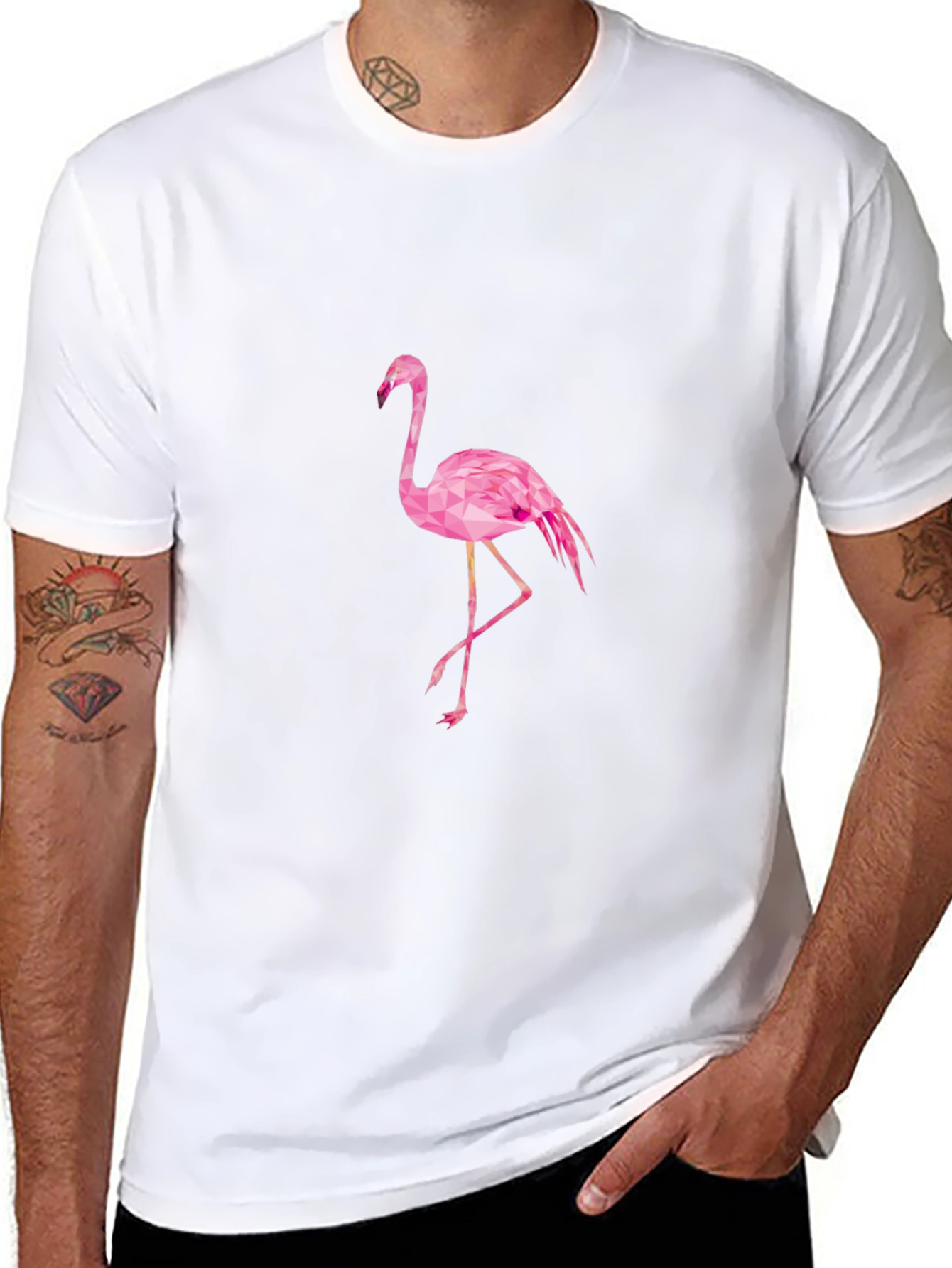 Black T-Shirt with Pink Flamingo Design