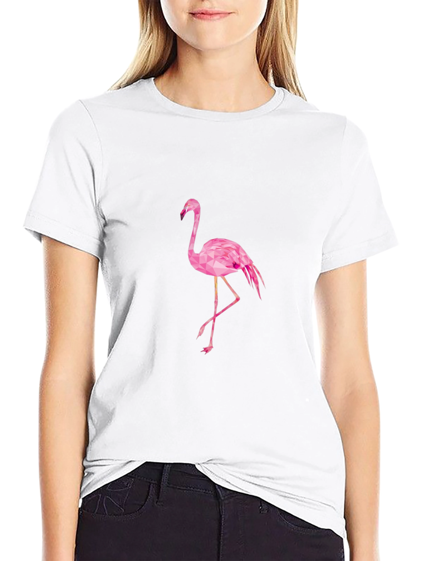 Black T-Shirt with Pink Flamingo Design