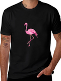 Black T-Shirt with Pink Flamingo Design