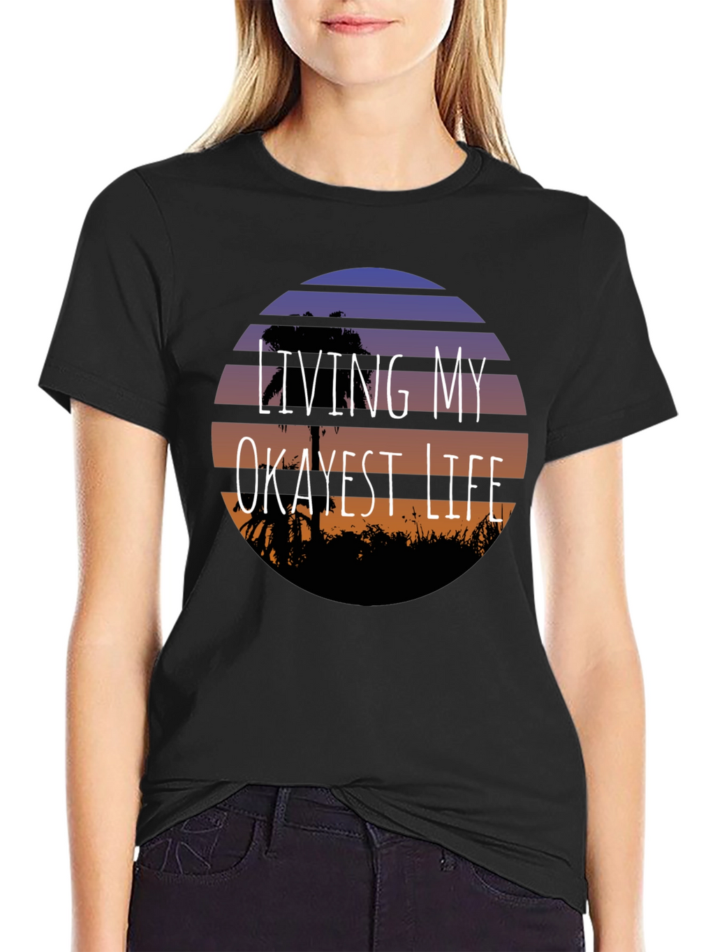 Living My Okayest Life Black Graphic Tee