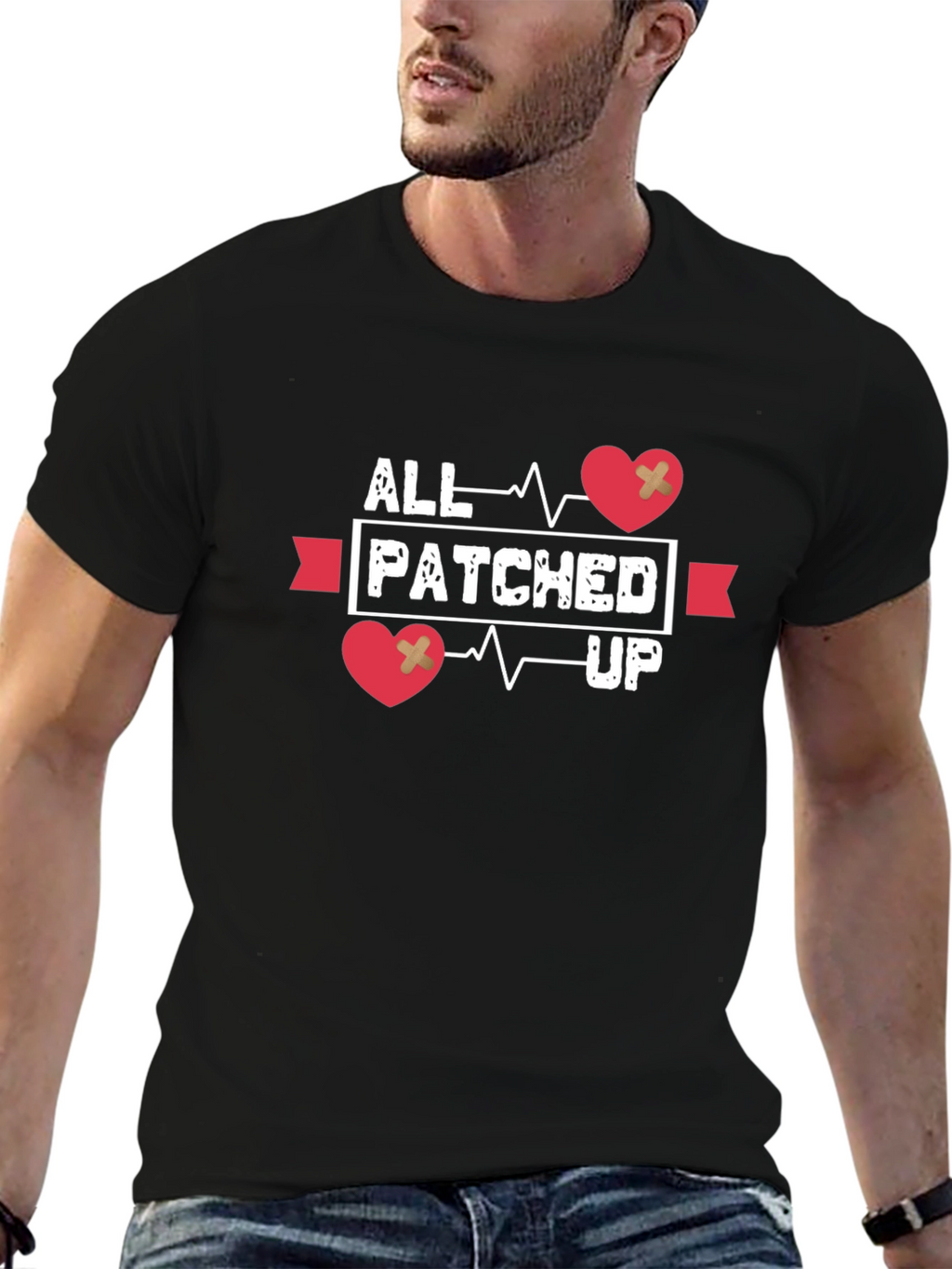 All Patched Up Heartbeat Graphic T-Shirt