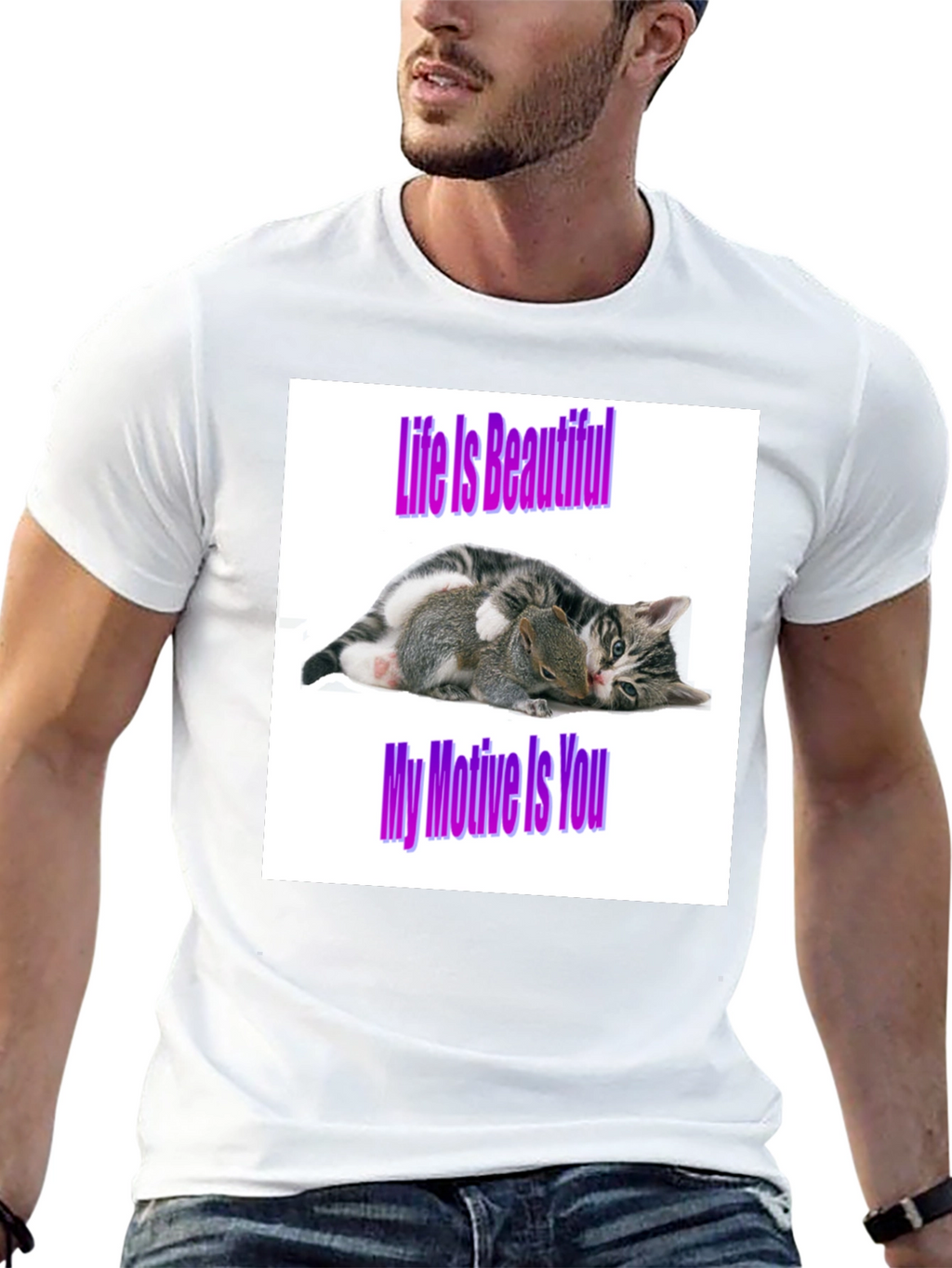 Life is Beautiful Cat & Squirrel Graphic Tee