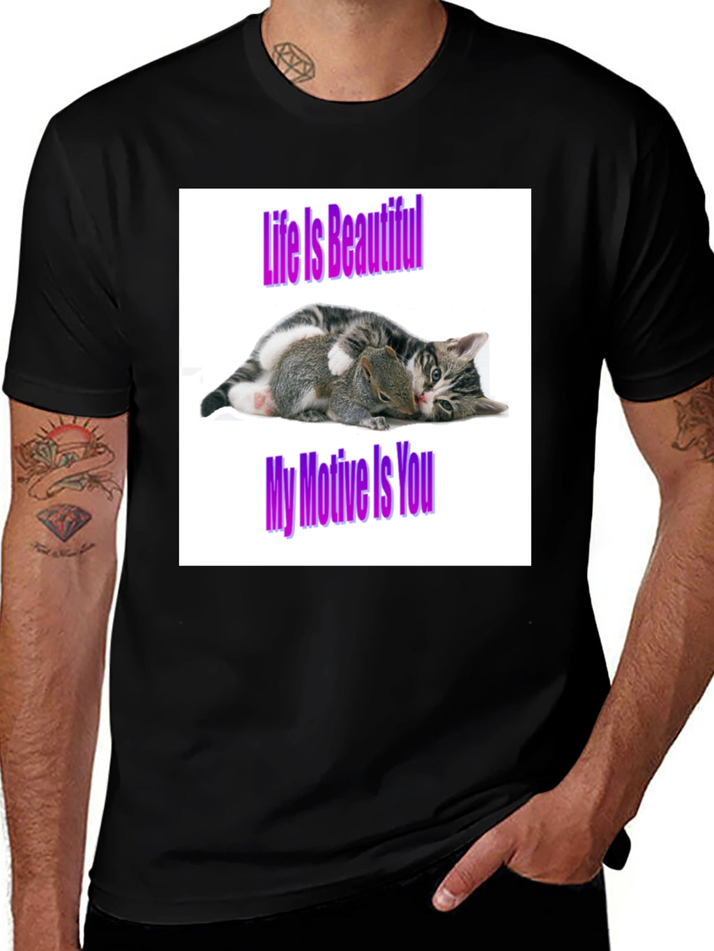 Life is Beautiful Cat & Squirrel Graphic Tee