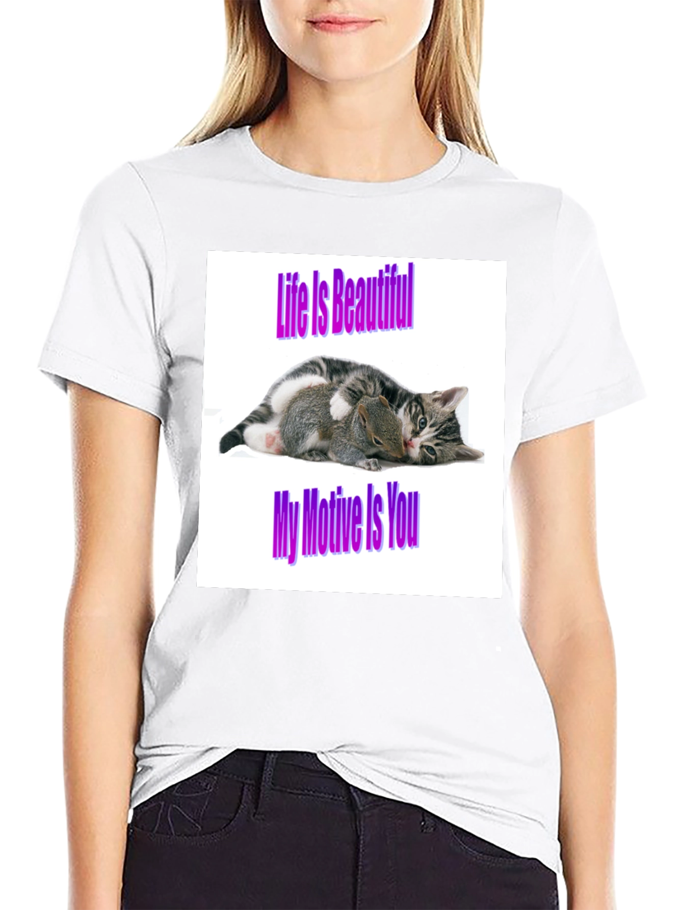 Life is Beautiful Cat & Squirrel Graphic Tee