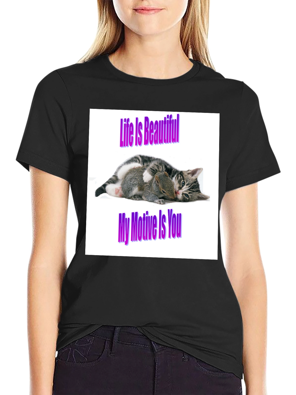 Life is Beautiful Cat & Squirrel Graphic Tee