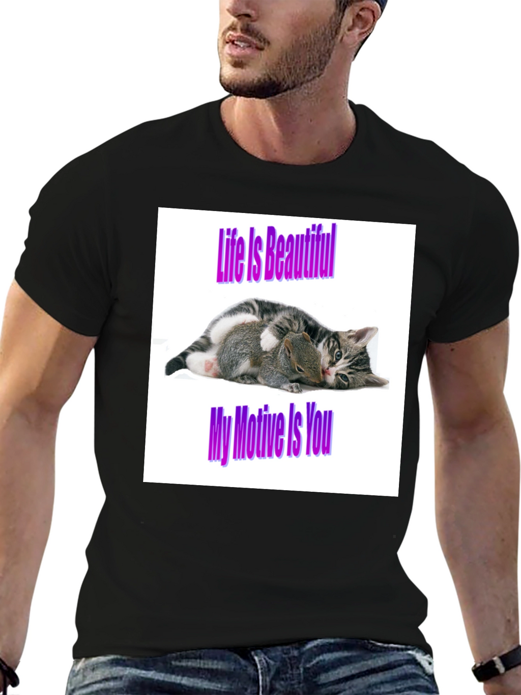 Life is Beautiful Cat & Squirrel Graphic Tee