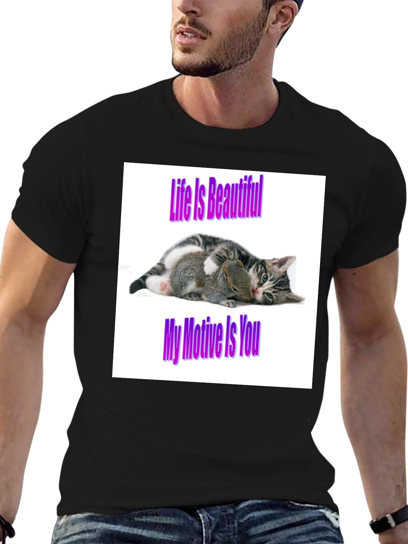 Life is Beautiful Cat & Squirrel Graphic Tee