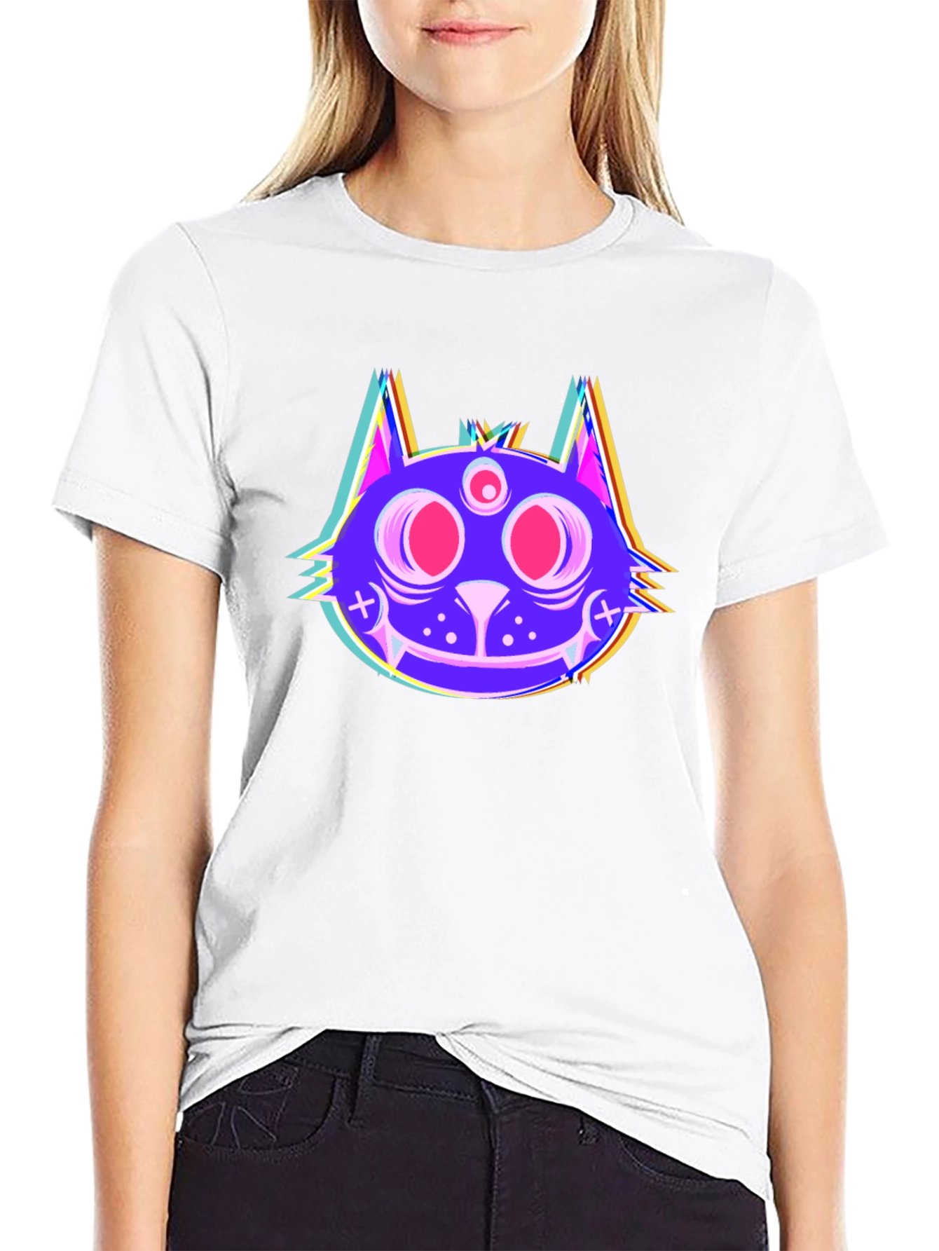 Psychedelic Cat Head Black T-Shirt