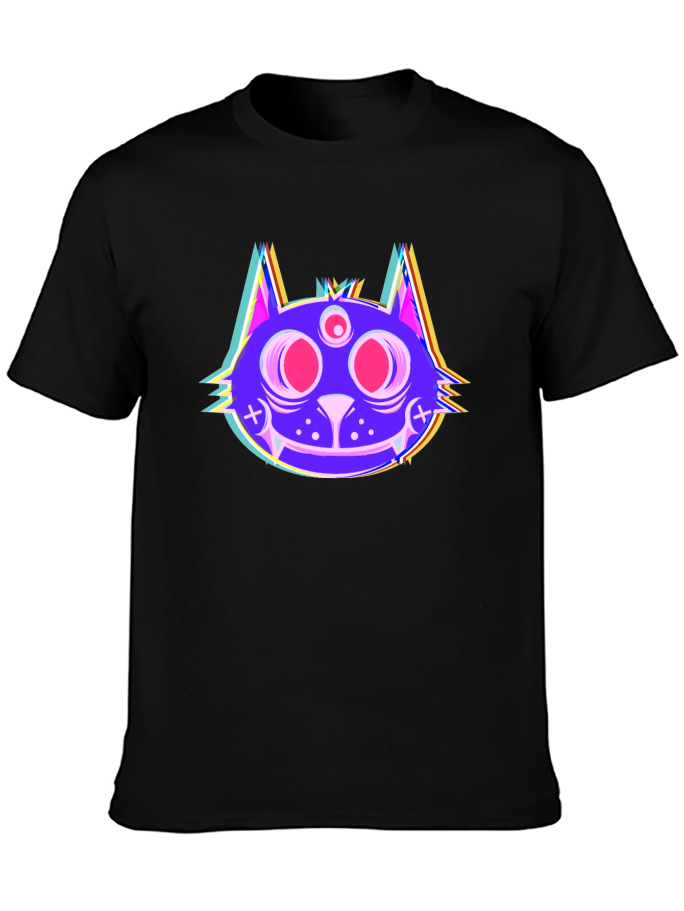 Psychedelic Cat Head Black T-Shirt