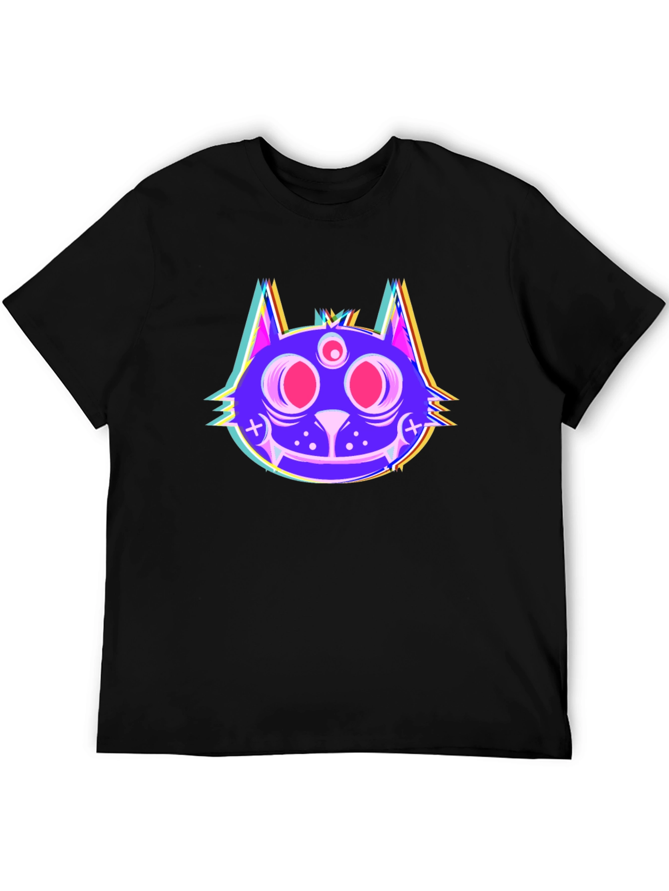 Psychedelic Cat Head Black T-Shirt