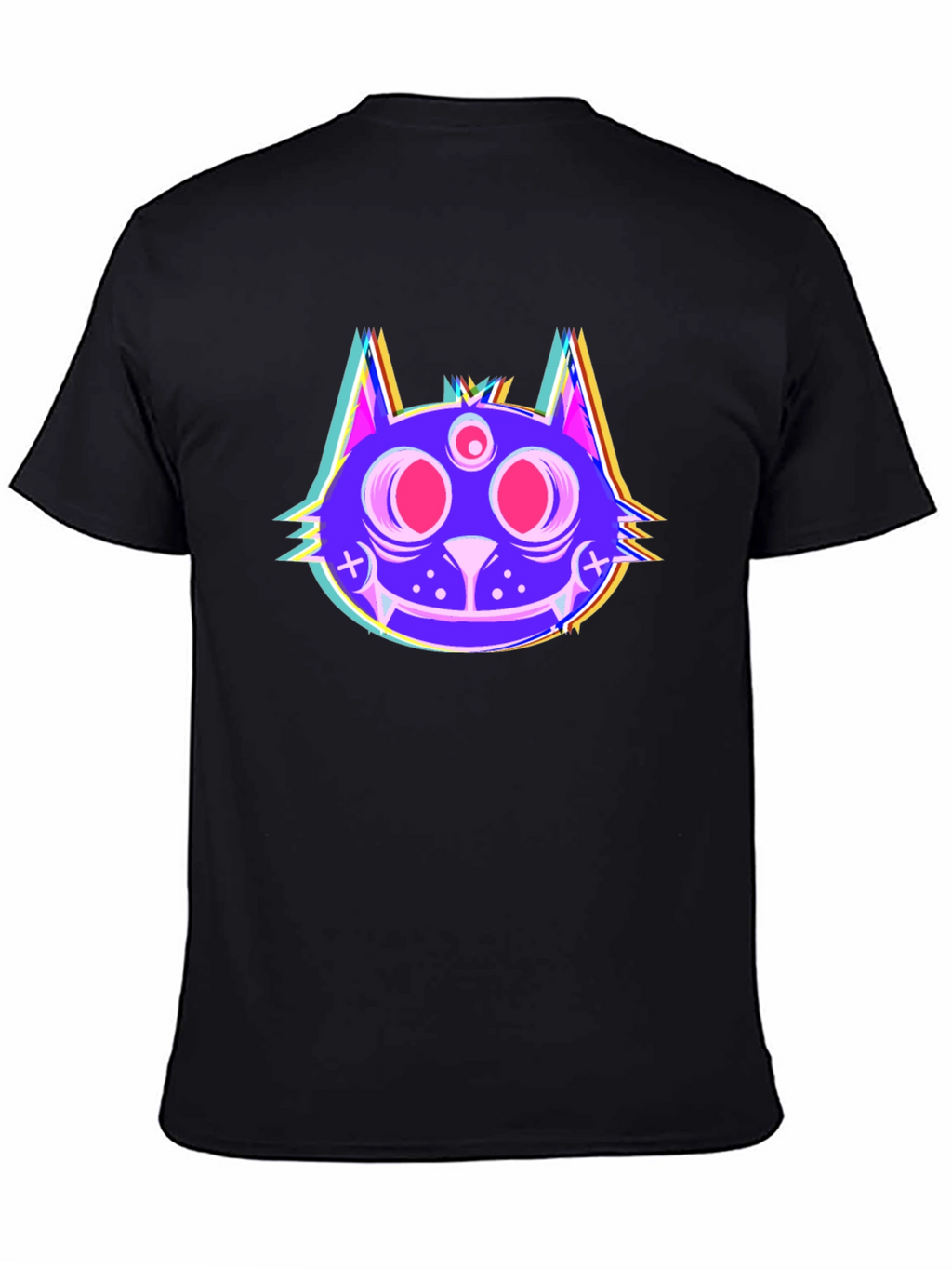 Psychedelic Cat Head Black T-Shirt