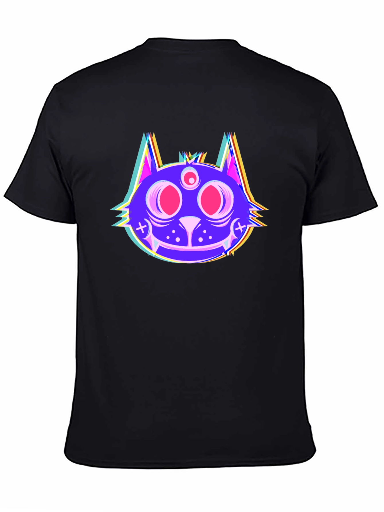 Psychedelic Cat Head Black T-Shirt