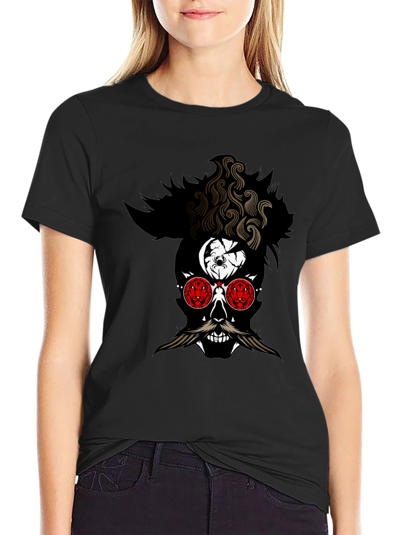 Skull with Mustache Graphic Tee - Mens Black T-Shirt