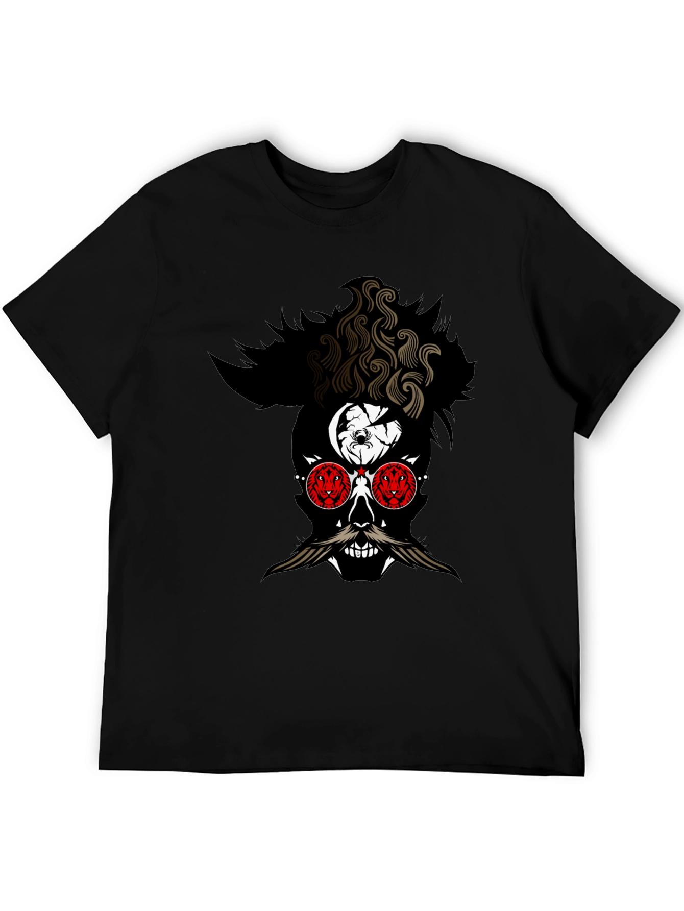 Skull with Mustache Graphic Tee - Mens Black T-Shirt