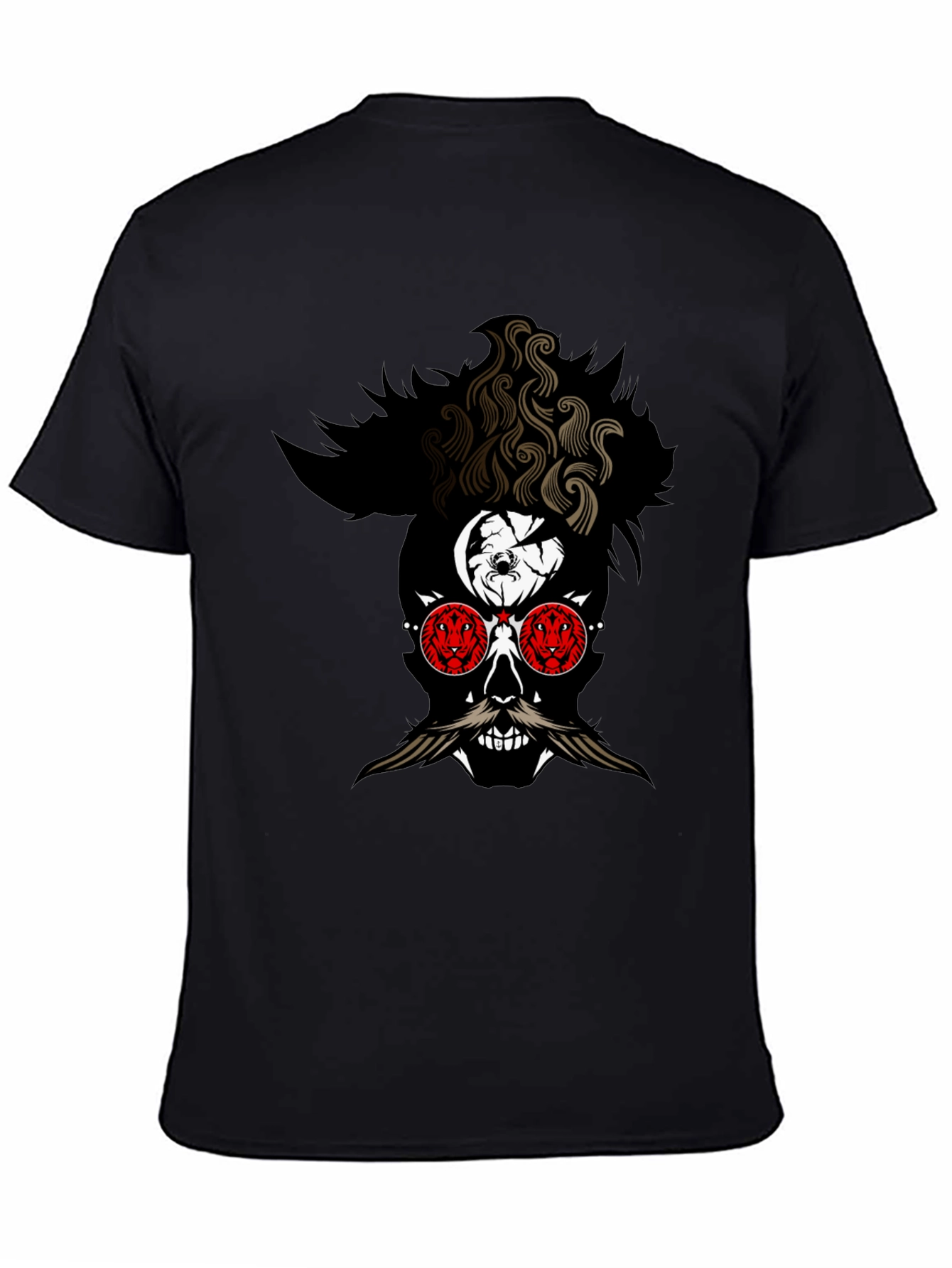 Skull with Mustache Graphic Tee - Mens Black T-Shirt