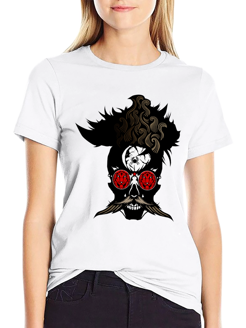Skull with Mustache Graphic Tee - Mens Black T-Shirt
