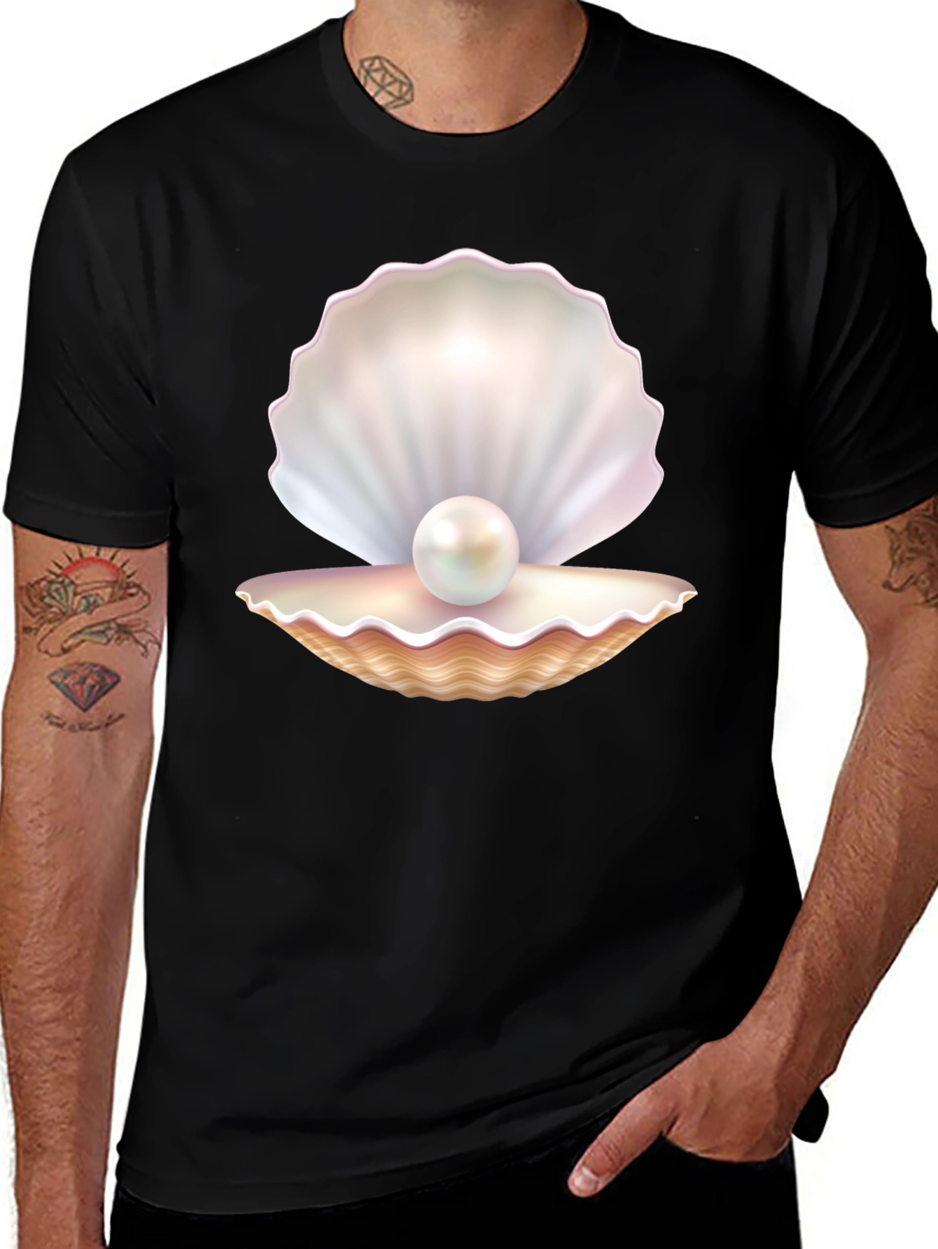 Pearl Oyster Graphic Tee - Black Cotton Blend
