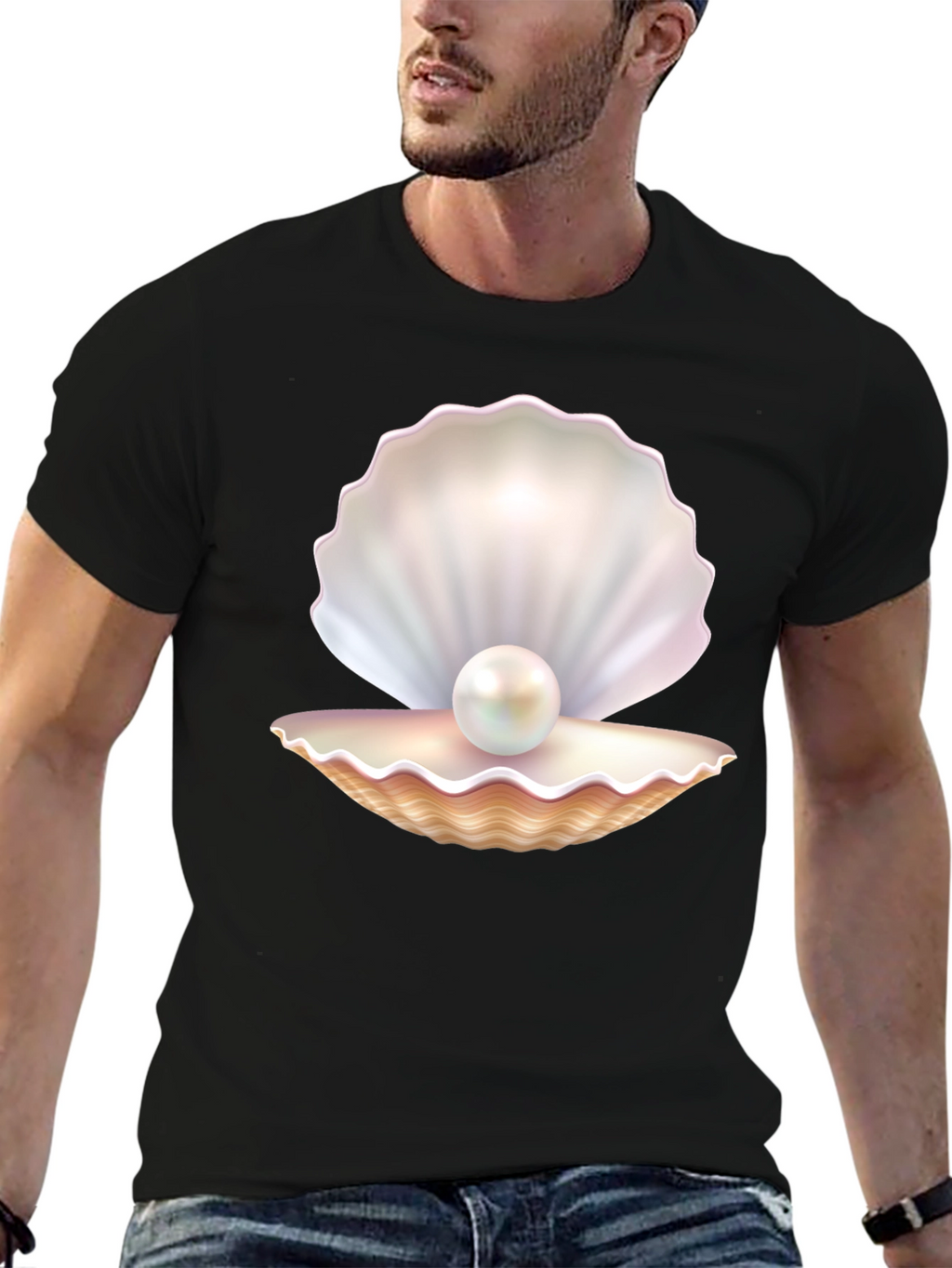 Pearl Oyster Graphic Tee - Black Cotton Blend