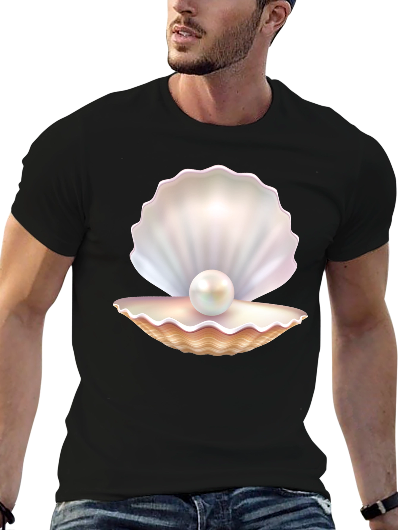 Pearl Oyster Graphic Tee - Black Cotton Blend