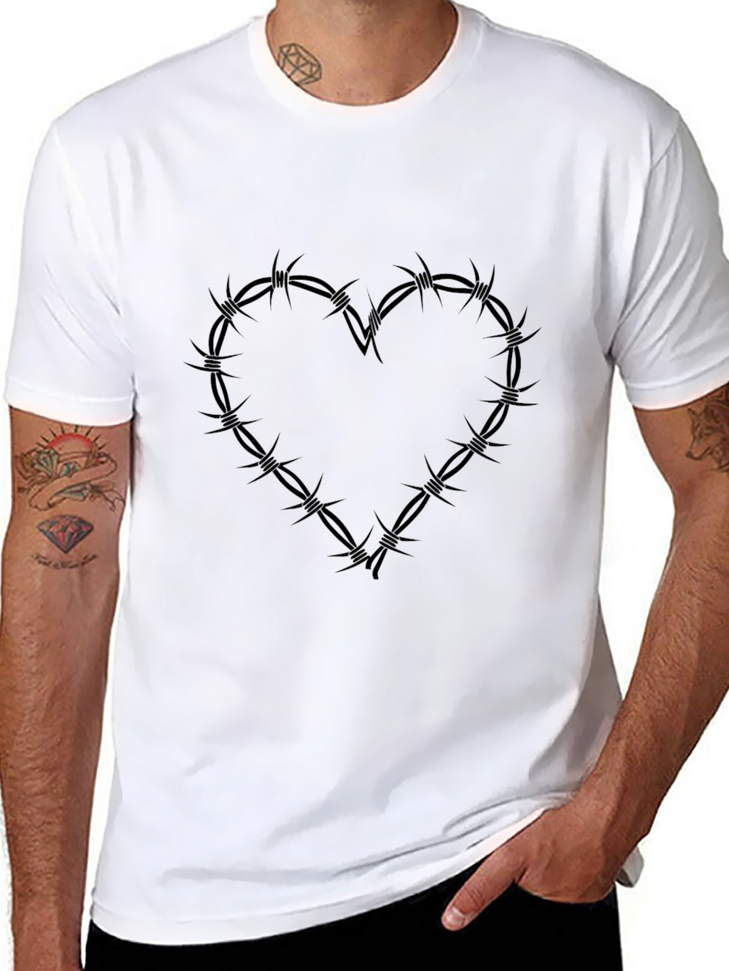 Edgy Heart Barbed Wire Graphic T-Shirt