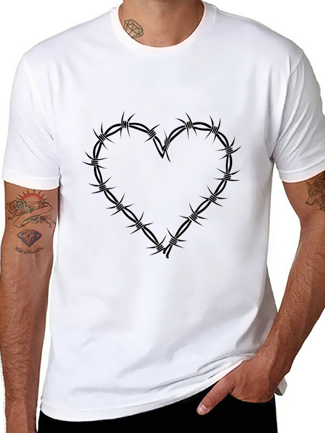 Edgy Heart Barbed Wire Graphic T-Shirt