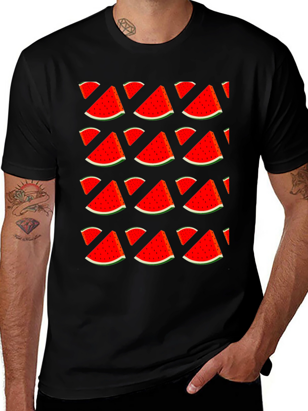 Watermelon Print T-Shirt - Stylish Fruit Pattern Tee