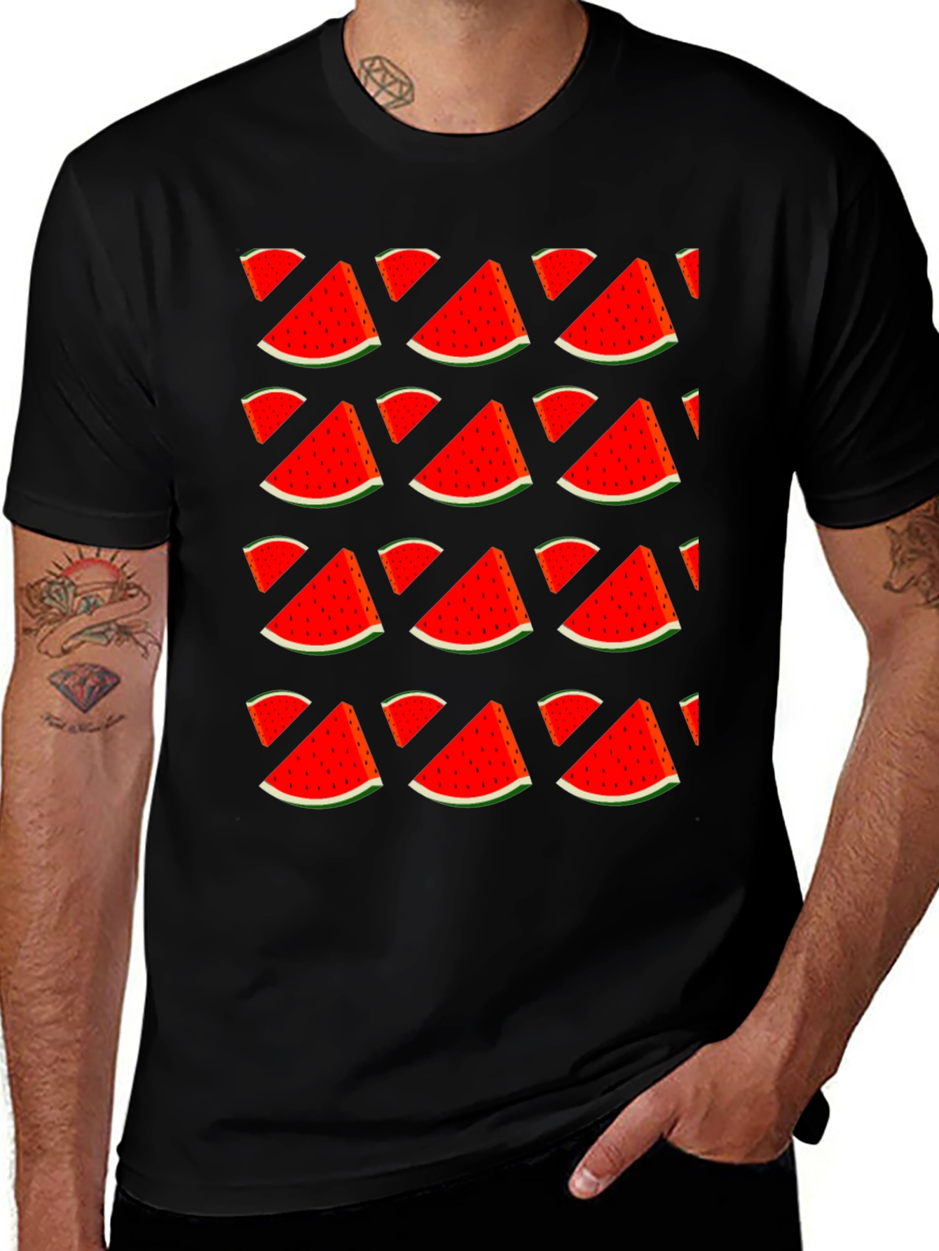 Watermelon Print T-Shirt - Stylish Fruit Pattern Tee