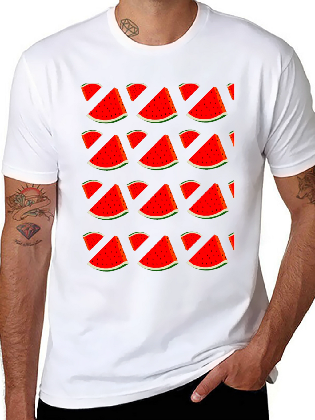 Watermelon Print T-Shirt - Stylish Fruit Pattern Tee