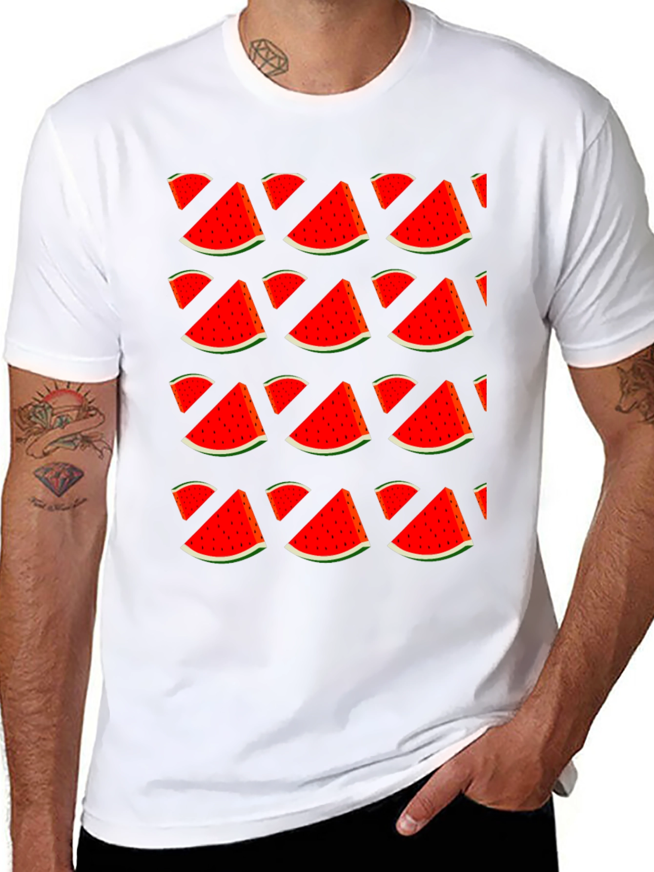 Watermelon Print T-Shirt - Stylish Fruit Pattern Tee