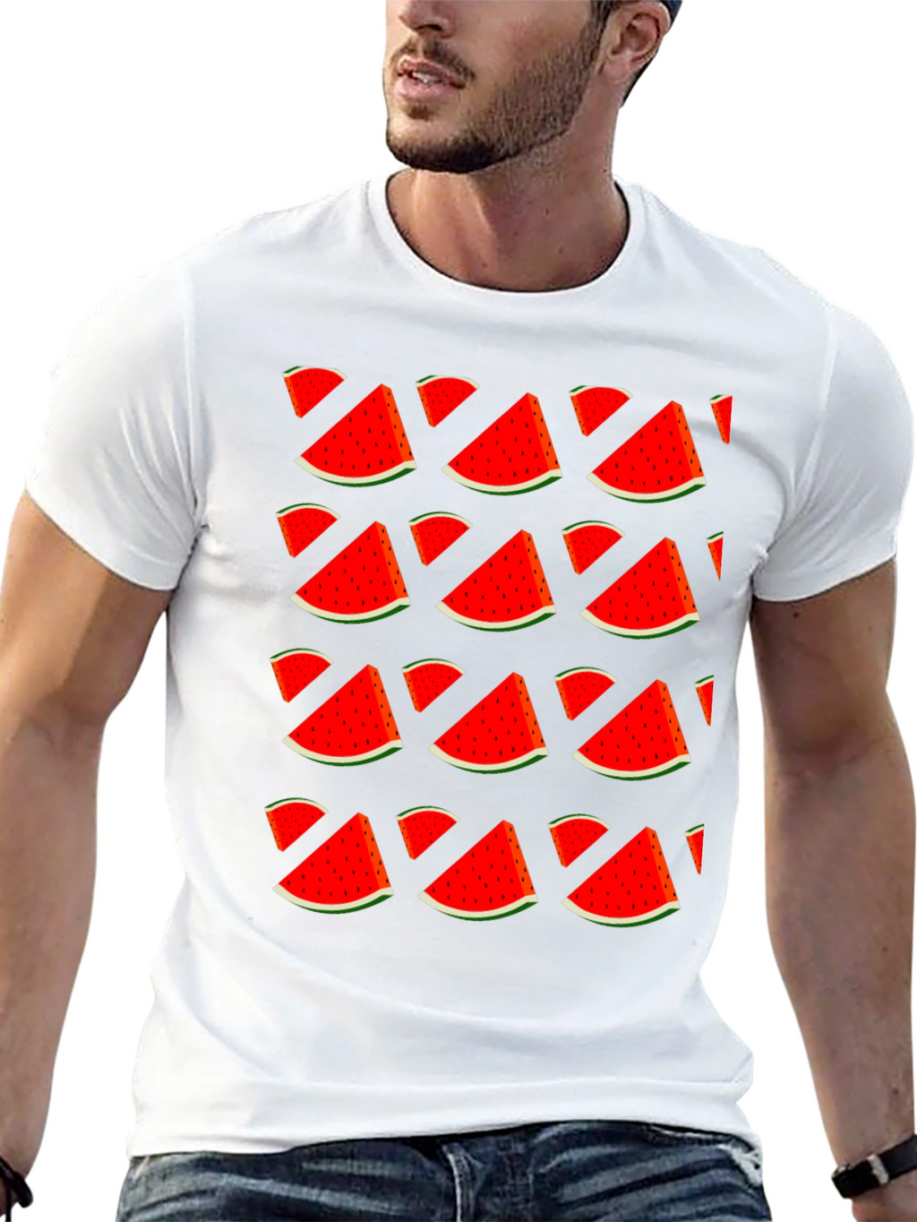 Watermelon Print T-Shirt - Stylish Fruit Pattern Tee